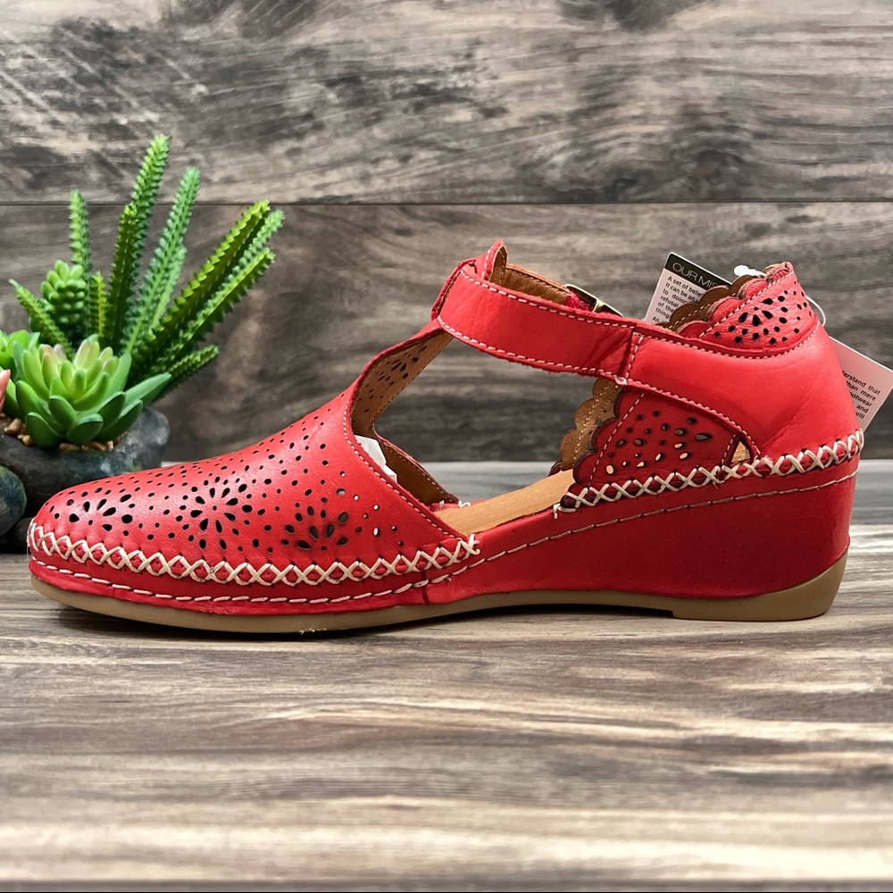 NIB Spring Step Roxela Red Leather T Strap Mary Jane Sandal Shoes - Picture 7 of 14